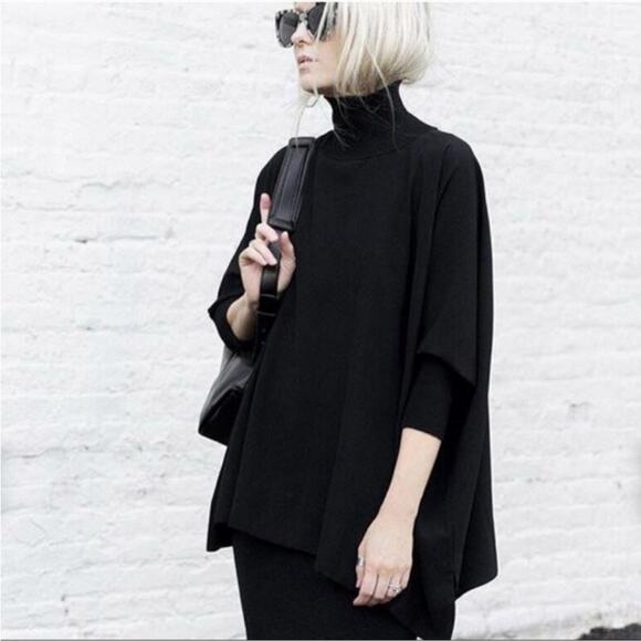 Aritzia Babaton Oversize Hamish Crepe Turtleneck Poncho Blouse Black Size L - Picture 1 of 14